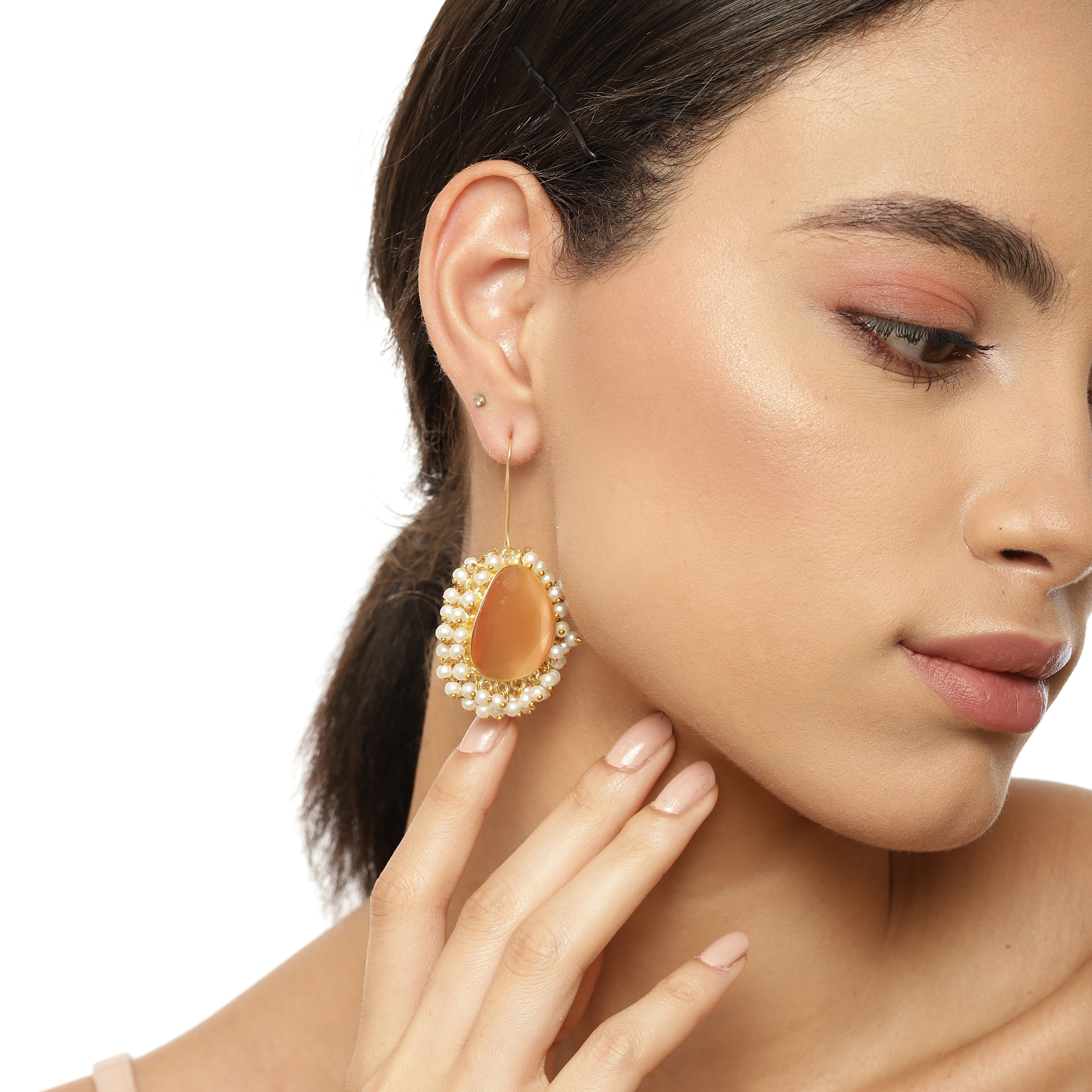 Orange Catseye studs